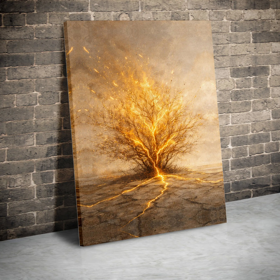 Lightning Tree Canvas Wall Art | Golden Energy & Glowing Roots | Premium Gallery Wrapped Canvas | Modern Abstract Home Decor Gift