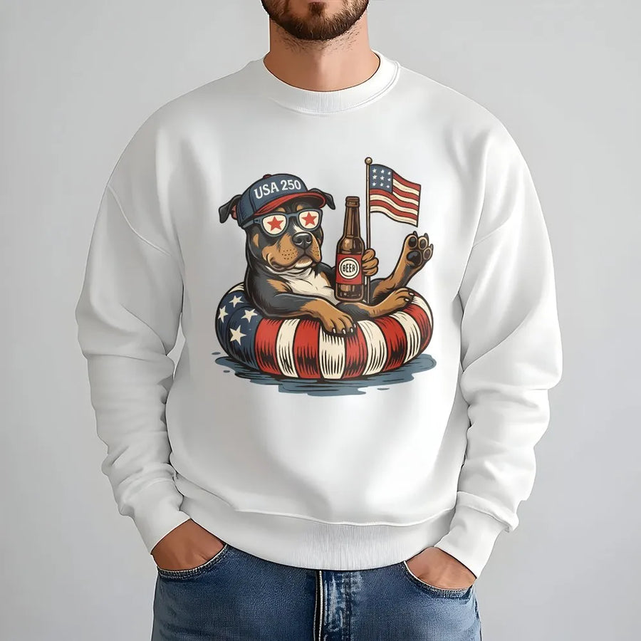 Patriotic Dog Sweatshirt | Funny USA 250 American Flag Graphic | Comfortable Cotton Blend Sweatshirt | Independence Day Gift for Dog Lover