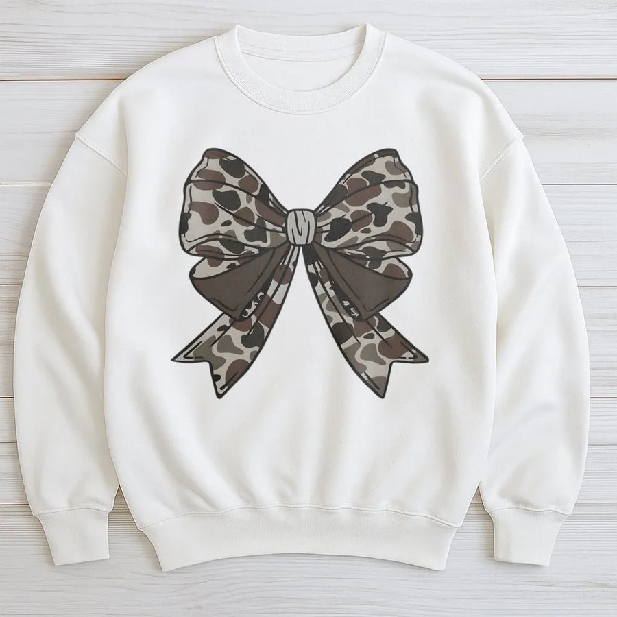 Camo Bow Sweatshirt | Coquette Aesthetic Hunting Style | Premium Cotton Blend | Gift For Her Women Hunter