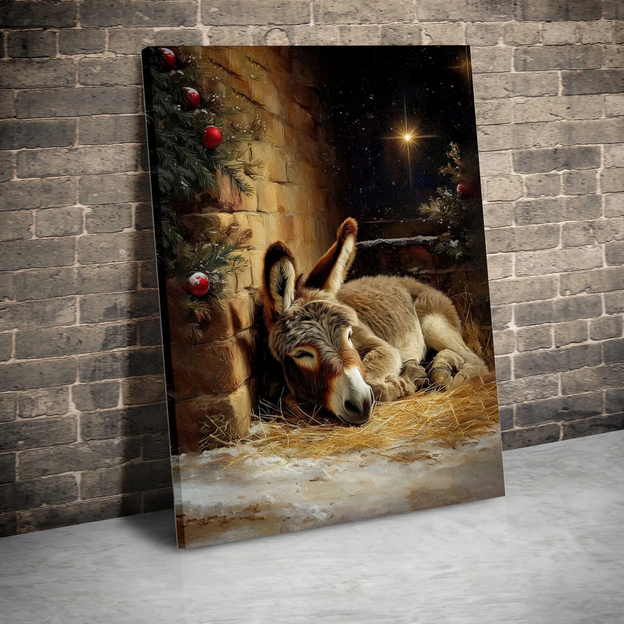 Sleeping Donkey Canvas Print | Nativity Manger Scene | Premium 1.25-Inch Gallery Wrap | Religious Christmas Wall Art for Holiday Home Decor