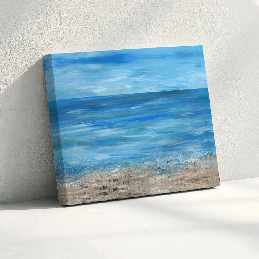 Abstract Ocean Seascape Canvas Wall Art | Blue Beach Painting | Premium Fade-Resistant Gallery Print | Modern Home & Office Decor Gift