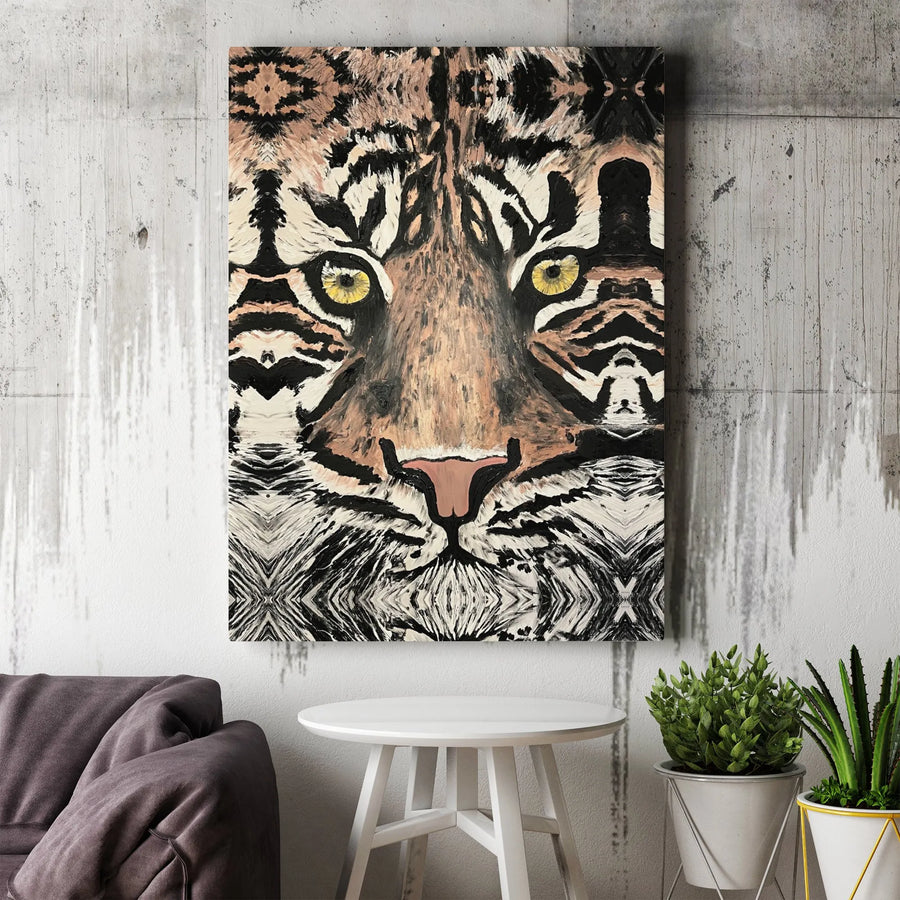 Abstract Tiger Canvas Wall Art | Mirrored Animal Portrait | 1.25 Inch Gallery Wrap | Premium Modern Wildlife Decor for Living Room