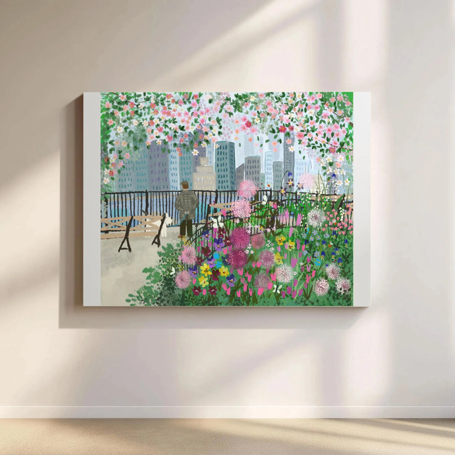 Brooklyn Heights Canvas Print | Vibrant Floral Cityscape Painting | Premium Gallery Wrapped Wall Art | NYC Lover Gift & Living Room Decor