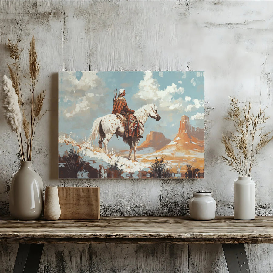 Native American Canvas Wall Art | Warrior on Horseback Southwestern Art | Premium Matte Canvas Print | Western Home Decor Gift