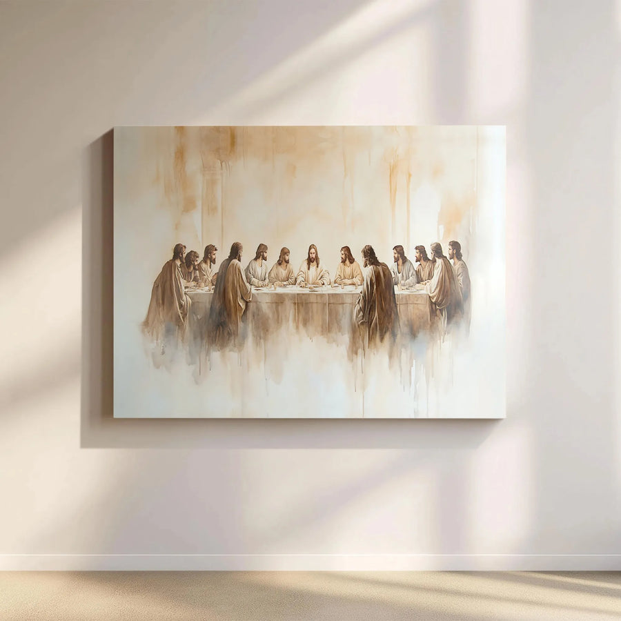 The Last Supper Canvas Wall Art | Minimalist Watercolor Jesus Painting | Premium Gallery Wrap Print | Religious Home Decor Gift