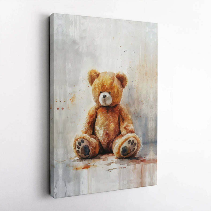 Watercolor Teddy Bear Canvas Wall Art | Soft Brown Nursery Decor | Gallery Quality Premium Print | Cute Animal Gift for Baby Kids Room