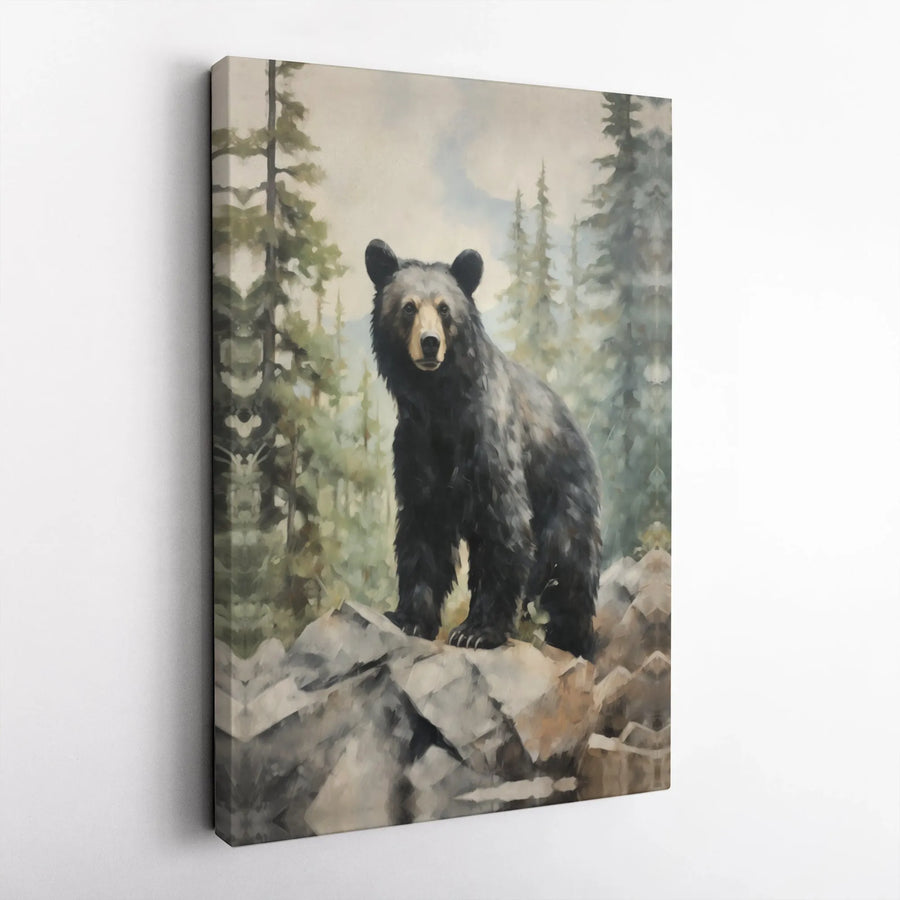 Black Bear Wall Art | Forest Wildlife Canvas Print | 1.25 Inch Gallery Wrap | Rustic Nature Decor for Lodge or Home Gift
