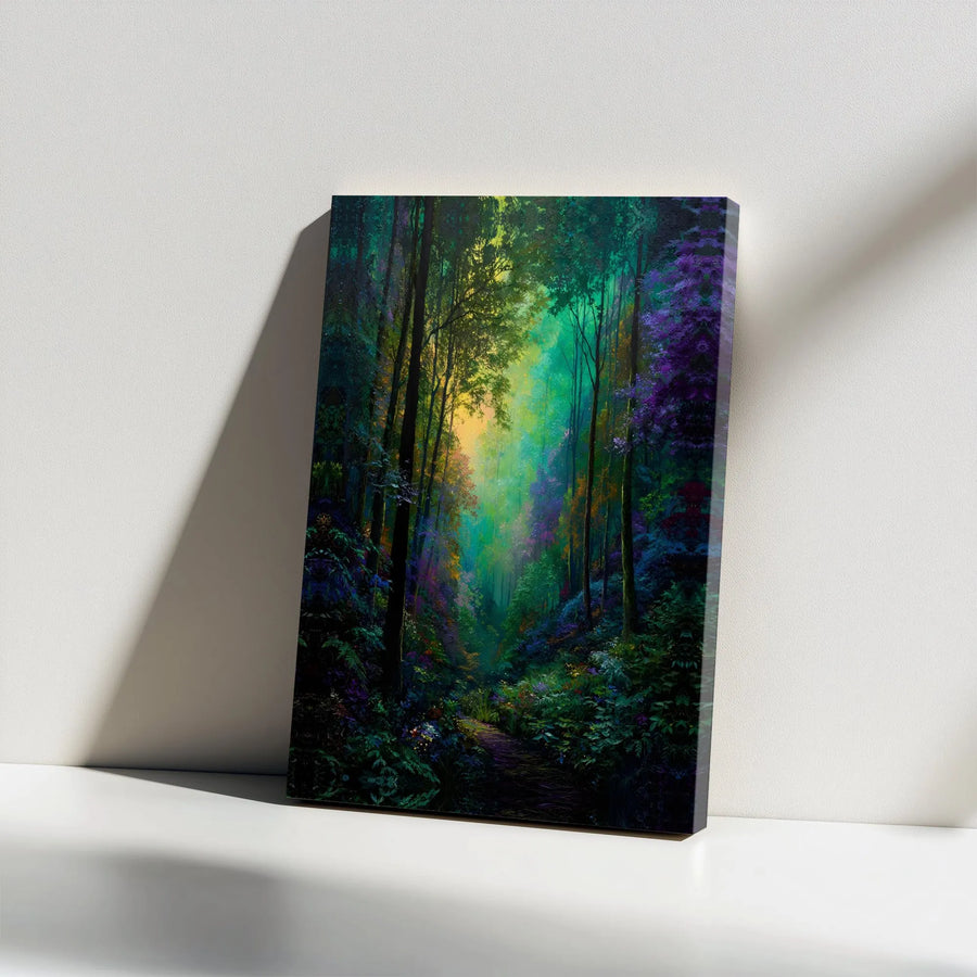 Enchanted Forest Canvas Print | Glowing Woodland Impressionist Path | 1.25 Inch Gallery Wrap Wall Art | Magical Nature Home Decor Gift