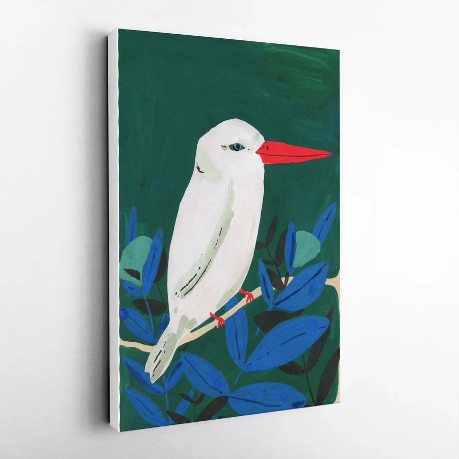 Kingfisher Vertical Canvas Art | Modern Painterly Bird Illustration | Premium Gallery Wrapped Canvas | Living Room Decor Gift for Nature Lovers