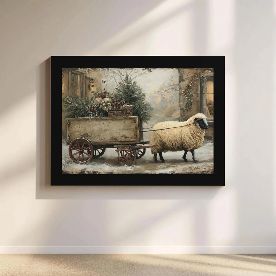 Winter Sheep Wall Art | Farmhouse Christmas Decor | Premium Gallery Wrapped Canvas | Rustic Holiday Gift for Farm Lovers