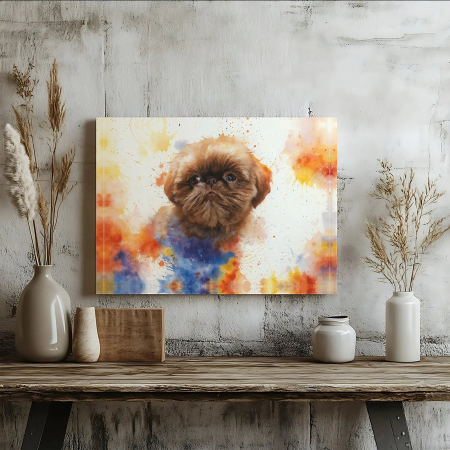 Brussels Griffon Dog Canvas Art | Watercolor Splash Portrait | 1.25 Inch Gallery Wrap | Unique Pet Lover Gift & Modern Home Decor