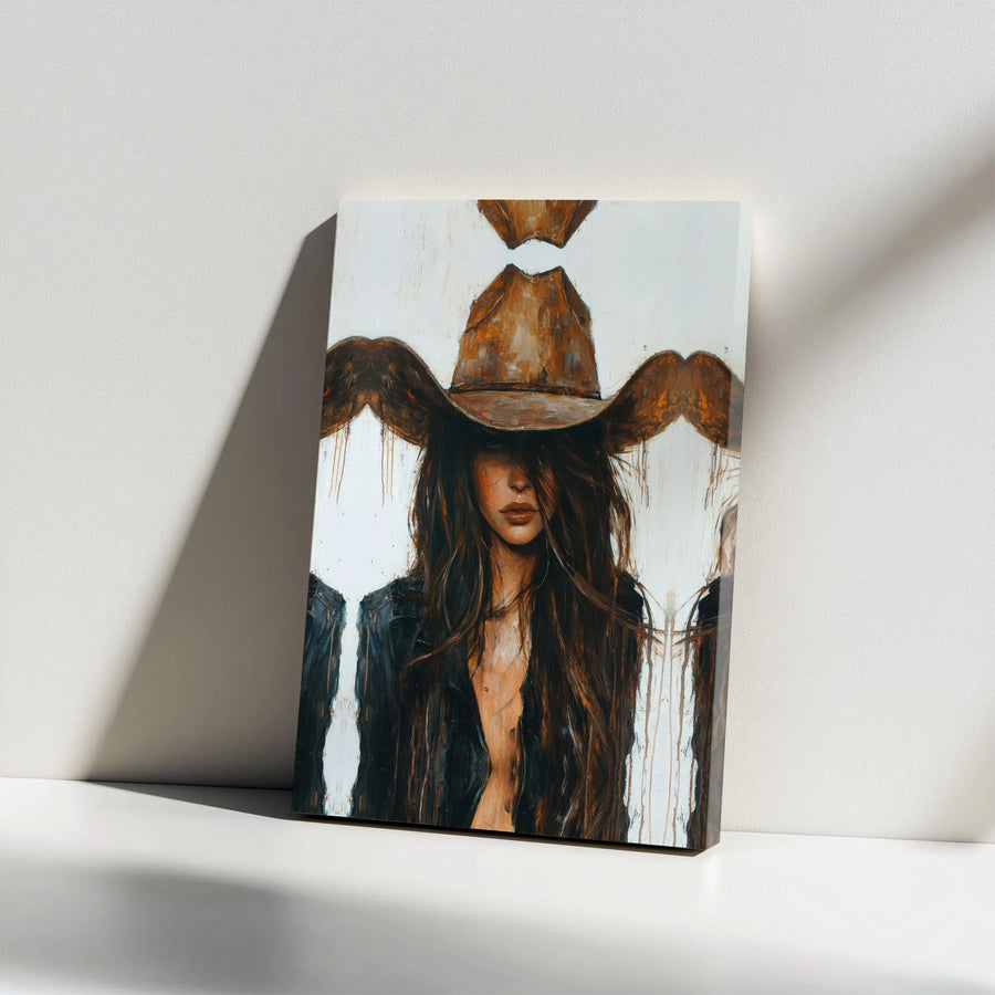 Abstract Cowgirl Canvas Art | Modern Rustic Western Portrait | Premium Gallery Wrapped Canvas | Southwestern Home Decor Gift