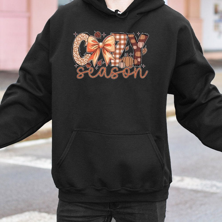 Cozy Season Hoodie | Fall Aesthetic Pumpkin Bow Graphic | Cotton Blend Premium Pullover | Trendy Thanksgiving Gift For Her