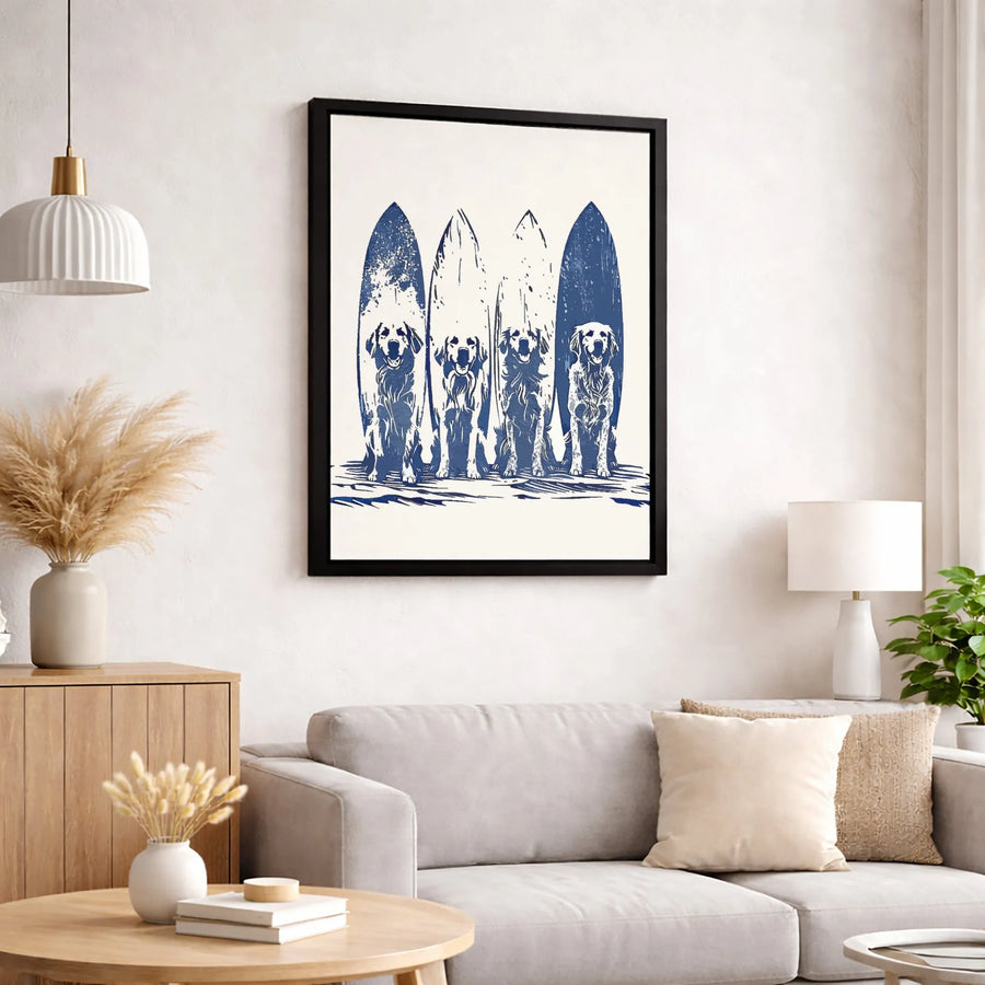 Golden Retriever Surf Wall Art | Coastal Dog Decor Block Print Style | Premium 1.25-Inch Gallery Canvas | Unique Beach House Gift