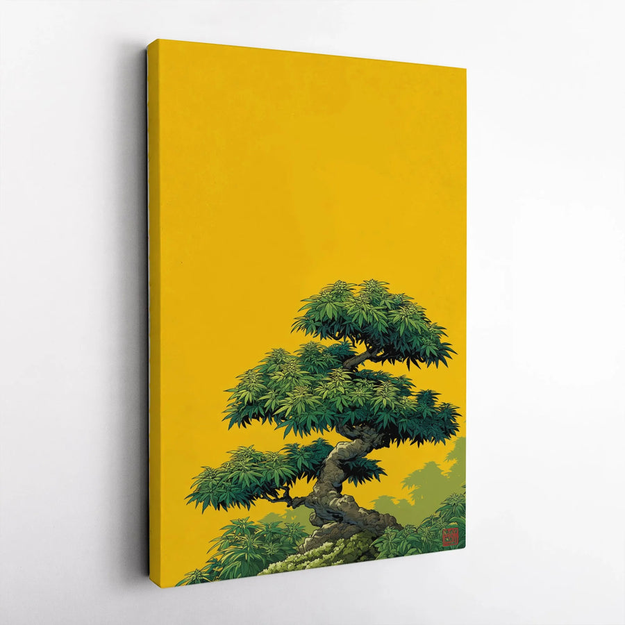 Cannabis Bonsai Canvas Wall Art | Japanese Style Botanical Print | Premium 1.25" Thick Gallery Canvas | Collector's Stoner Room Decor Gift