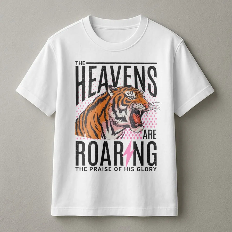 Christian T-Shirt | Heavens Are Roaring Tiger Graphic | 90s Aesthetic Soft Pullover | Religious Faith Gift for Men & Women