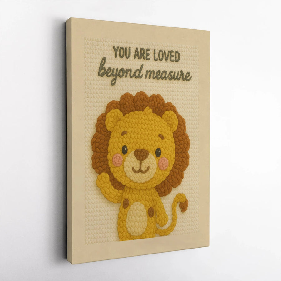 Cute Lion Canvas Wall Art | 'You Are Loved' Quote with Knitted-Look Texture | Premium Gallery Print | Baby Shower Gift & Nursery Room Decor