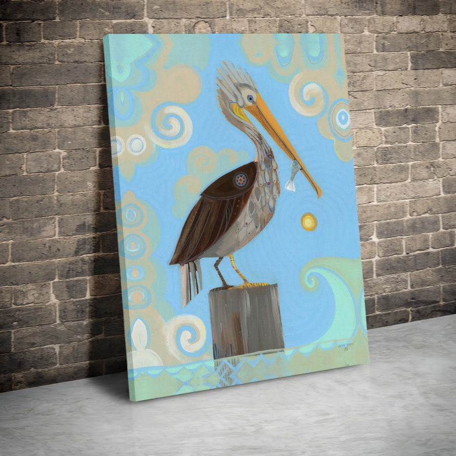 Coastal Pelican Wall Art | Stylized Bird Illustration | Premium Fade-Resistant Canvas | Nautical Home Decor Gift