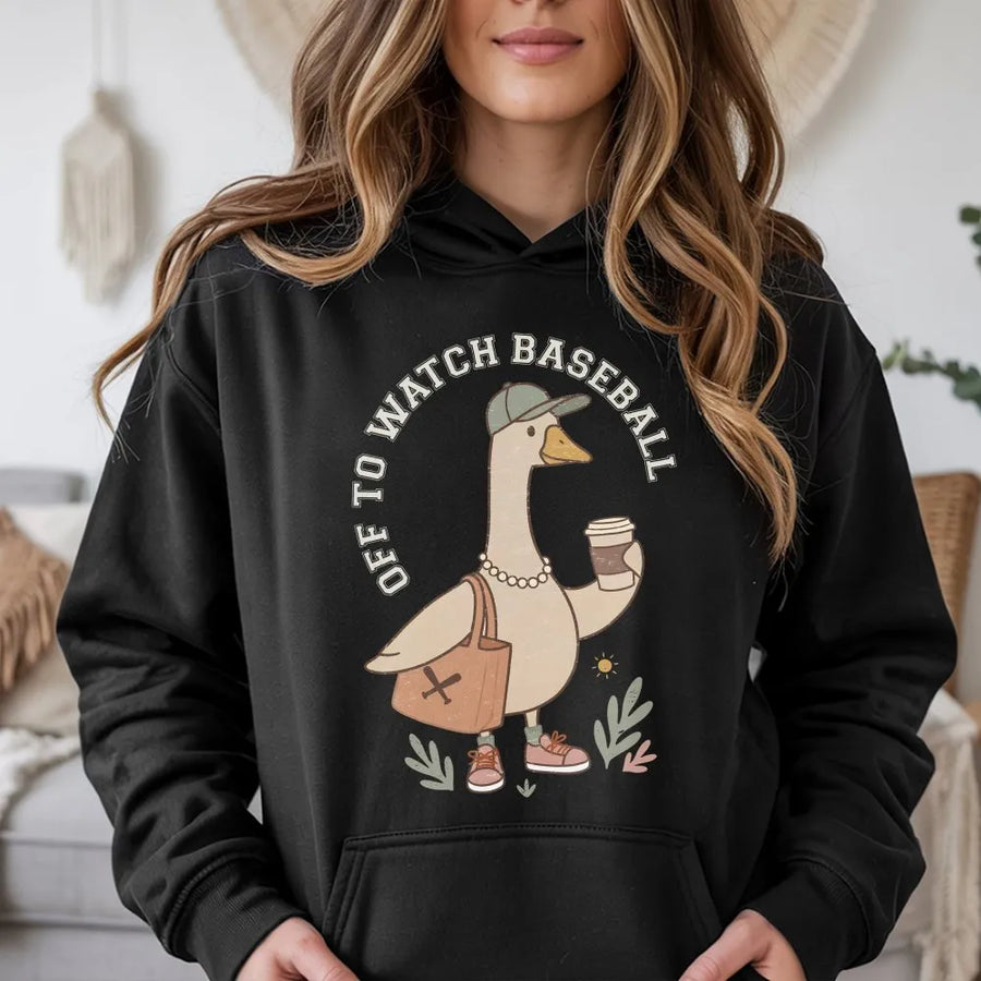 Baseball Mom Hoodie | Funny Silly Goose Graphic Design | Soft Cotton-Poly Blend | Game Day Gift for Baseball Fans