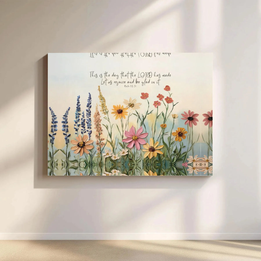 Psalm 118:24 Canvas Wall Art | This Is The Day The Lord Has Made Floral Print | Premium Gallery Wrap Decor | Christian Home Decor Gift