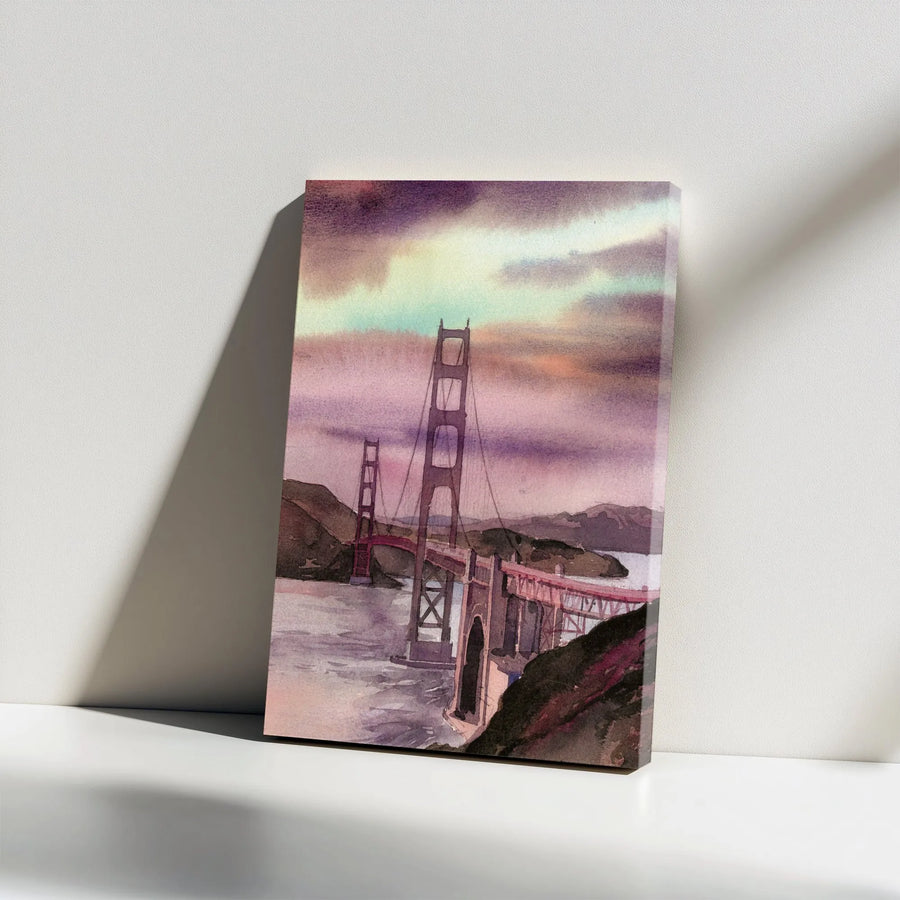 Golden Gate Bridge Canvas Wall Art | Watercolor Painting Print | Premium Gallery Wrapped Canvas | California Home Decor Gift