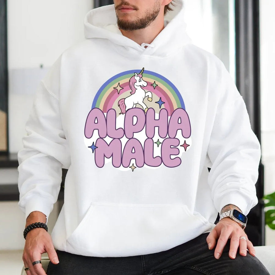 Alpha Male Unicorn Hoodie | Funny Sarcastic Rainbow Graphic | Premium Cotton Blend | Humorous Gift For Men And Women