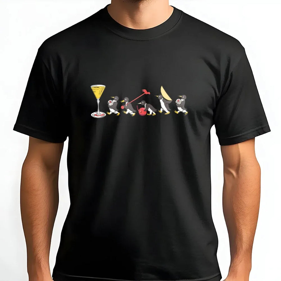 Funny Penguin T-Shirt | Cocktail Marching Graphic Pullover | Premium Cotton Blend | Unisex Streetwear Novelty Gift