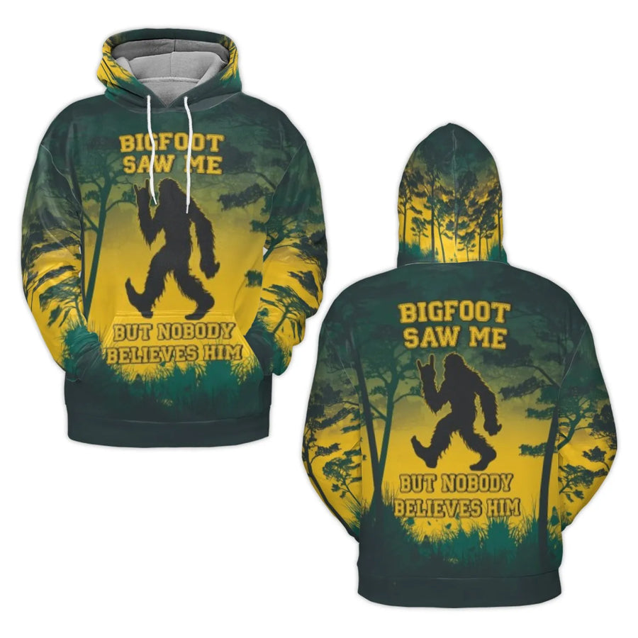 Bigfoot Hoodie | Sasquatch Saw Me Graphic Print | Premium Polyester Fleece Pullover | Funny Cryptid Gift for Men and Women