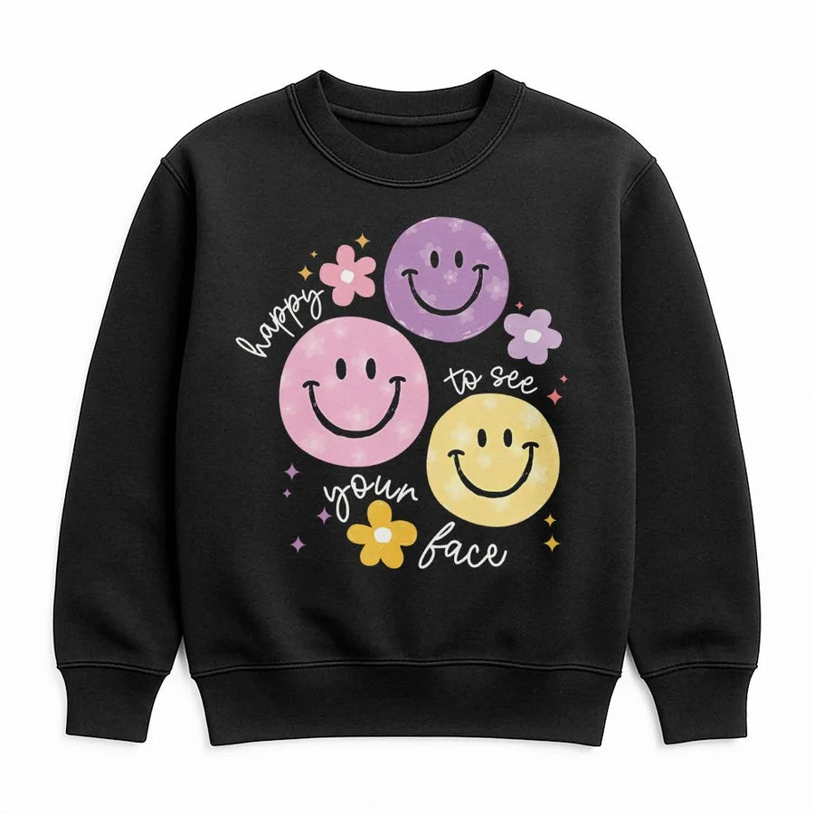 Teacher Appreciation Sweatshirt | Cute 'Happy To See Your Face' Smiley Graphic | Premium Soft Cotton Blend | Back to School Gift for New Teachers