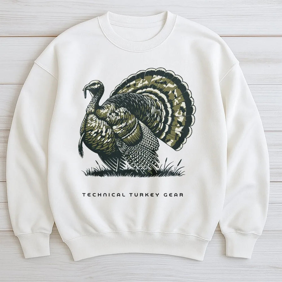 Turkey Hunting Sweatshirt | Vintage Strutting Gobbler with Camo Feathers Graphic | Premium Cotton Tee | Outdoorsman Gift for Hunters