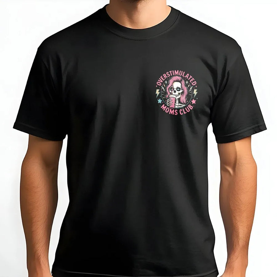Overstimulated Moms Club T-Shirt | Funny Skull Iced Coffee Graphic | Premium Cotton Blend Sweatshirt | Unique Gift for Mom, Edgy Mom Life Apparel