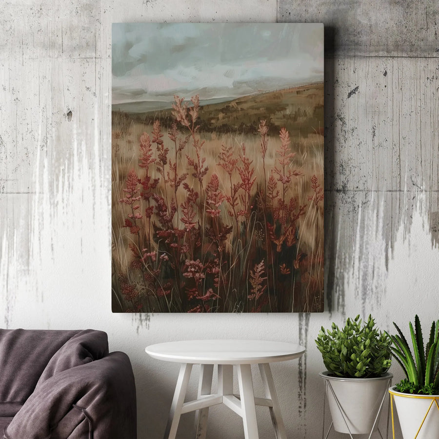 Wildflower Field Canvas Wall Art | Moody Rolling Hills Landscape Print | Premium 1.25-inch Gallery Wrap | Nature-Inspired Home Office Decor Gift
