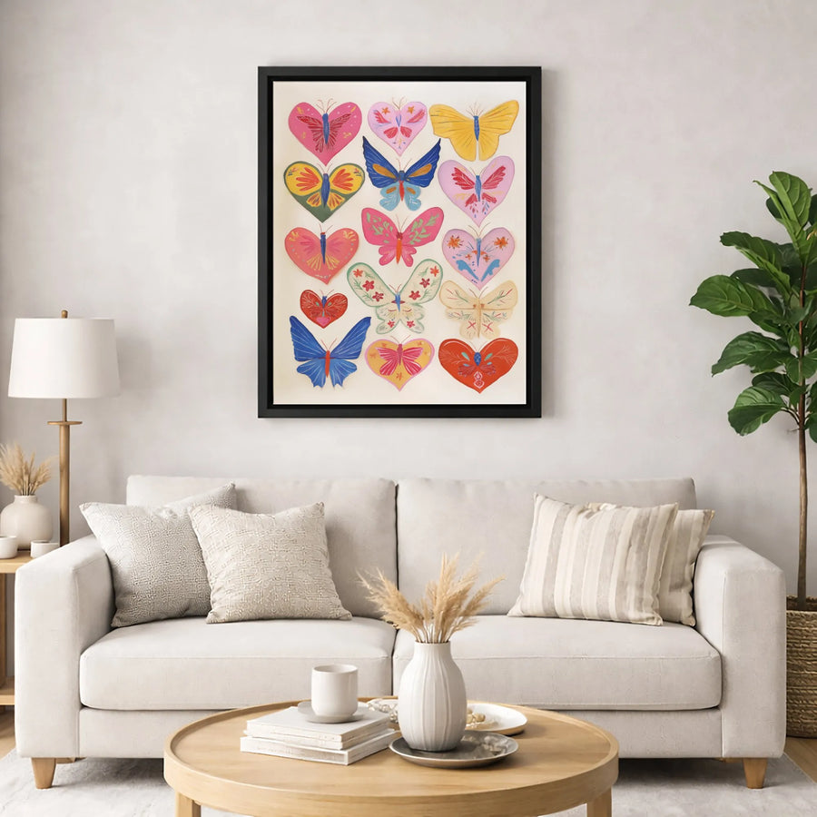Boho Butterfly Heart Canvas Art | Colorful Floral Insect Wall Decor | Premium Gallery-Wrapped Print | Aesthetic Room Decor for Bedroom & Living Room