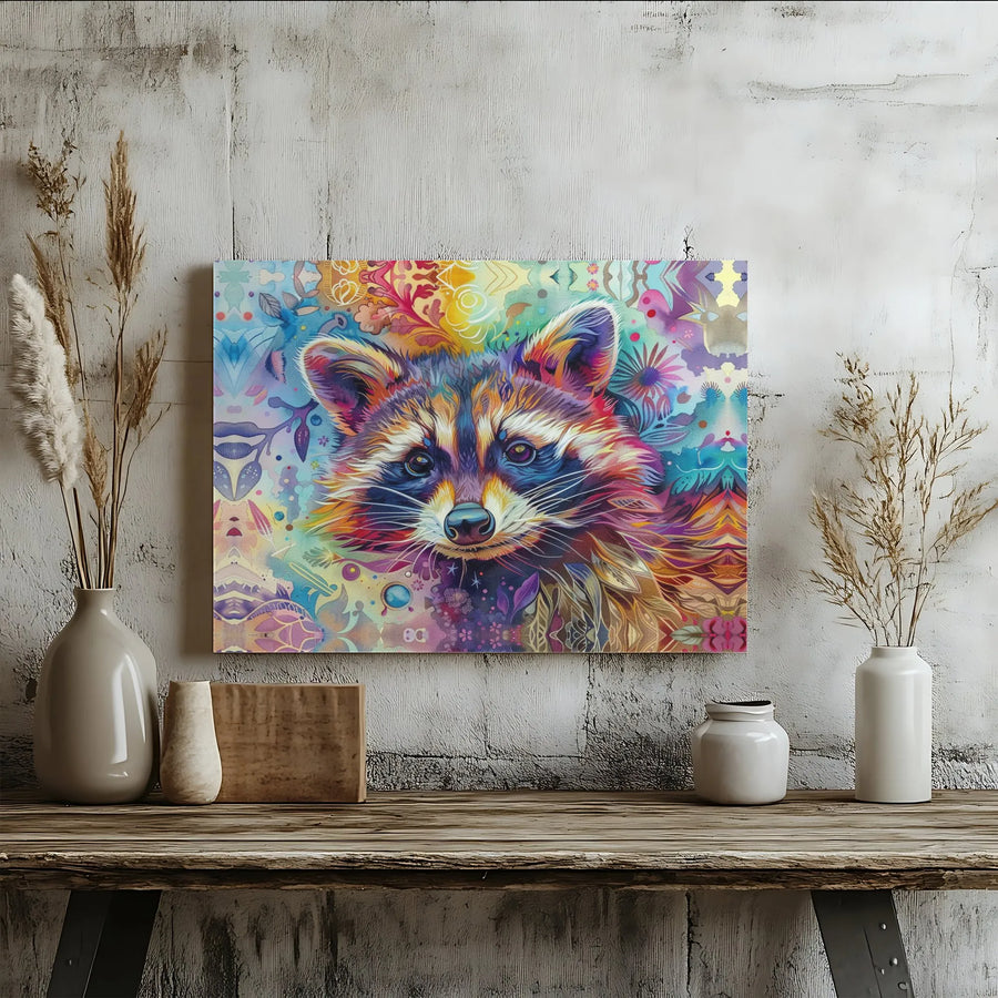 Colorful Raccoon Wall Art | Abstract Watercolor Animal Canvas Print | Premium 1.25-Inch Gallery Wrap | Wildlife Lover Home Decor Gift