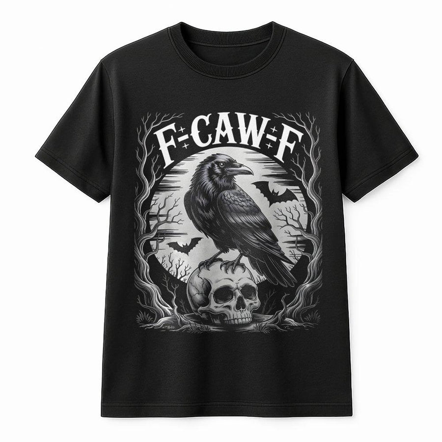 Gothic Raven Skull T-Shirt | F-Caw-F Funny Bird Graphic | Premium Cotton Unisex Tee | Spooky Witchy Aesthetic Gift for Bird Lovers