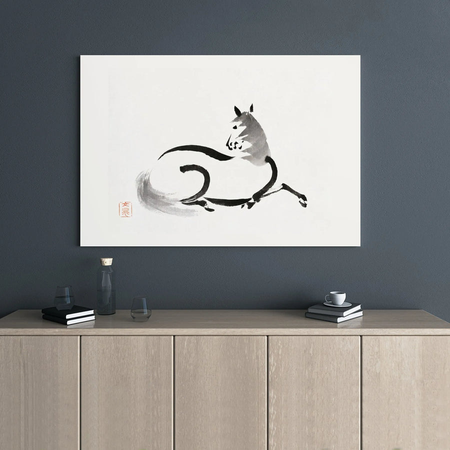 Sumi-E Horse Canvas Wall Art | Minimalist Ink Wash Style | Premium 1.25" Gallery Wrap | Zen Home Decor & Equestrian Gift