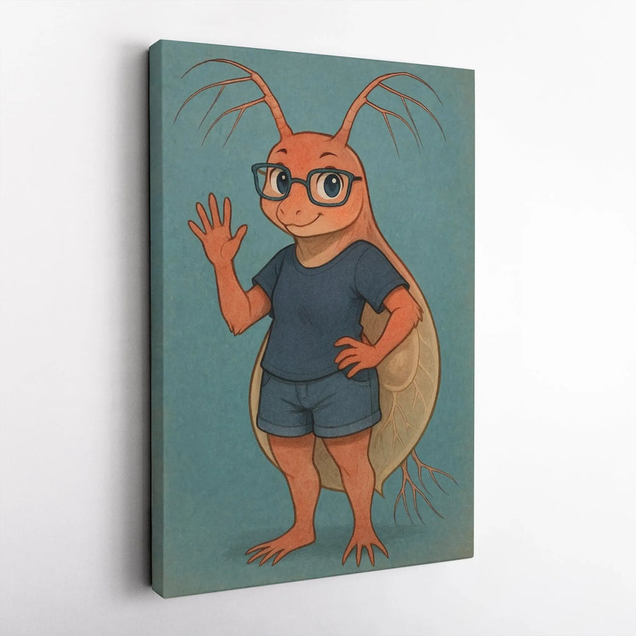 Cute Insect Wall Art | Friendly Cartoon Bug with Glasses | Premium Gallery Wrap Canvas | Whimsical Nursery & Classroom Decor