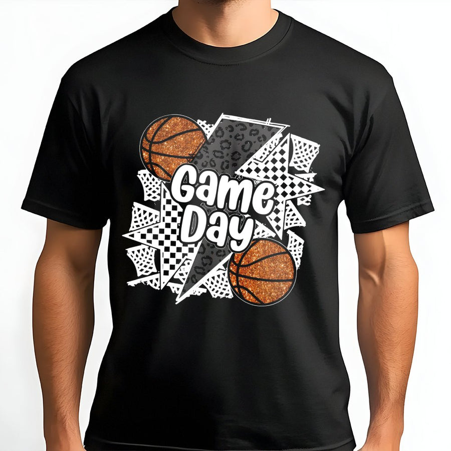 Game Day Basketball T-Shirt | Leopard Print Sports Graphic | Premium 100% Cotton Tee | Gift for Basketball Mom or Fan