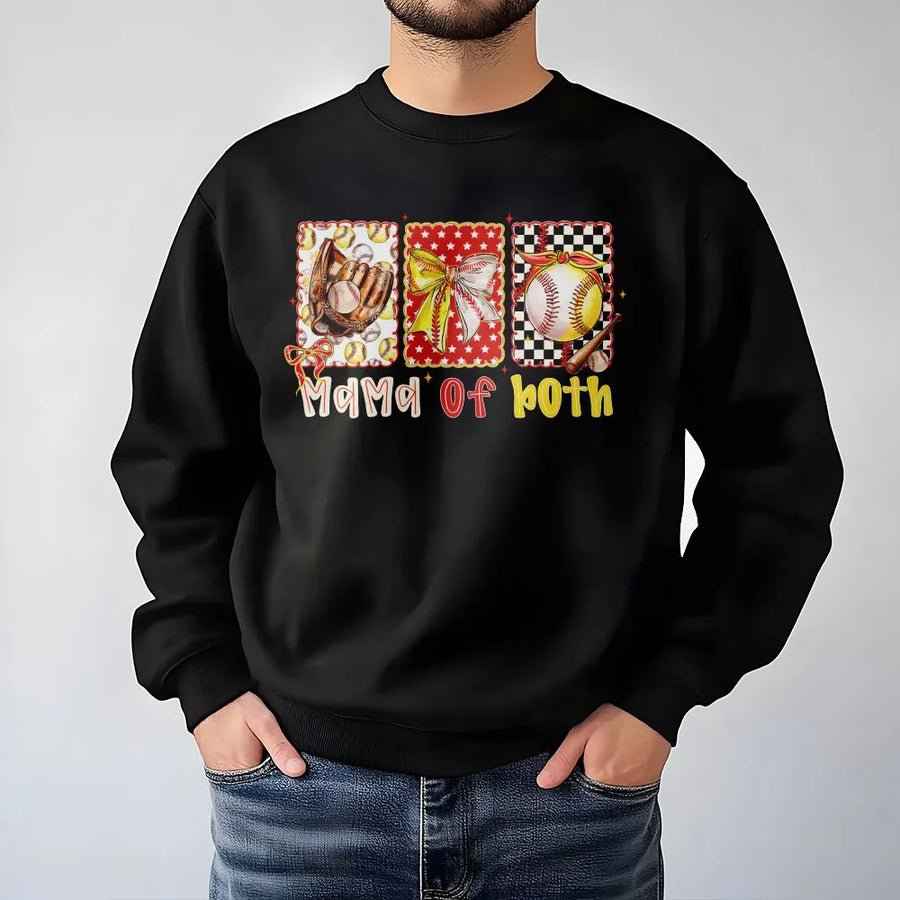 Sports Mom Sweatshirt | Mama of Both Baseball and Softball Graphic | Soft Cotton Blend Pullover | Game Day Gift for Mom