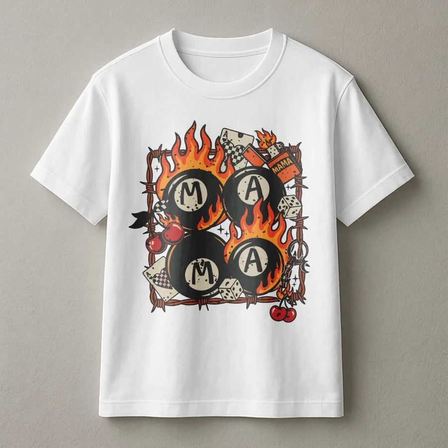 8 Ball Mama Shirt | Edgy Grunge Graphic with Flaming Billiards | Premium Comfort Colors Cotton | Streetwear Gift for Cool Mom