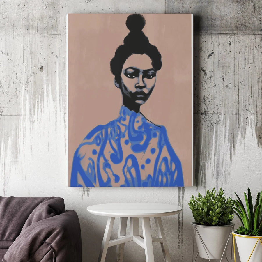 Black Woman Portrait Canvas | Modern Abstract Art Print | Premium Thick Gallery Wrap | Boho Living Room Decor Gift