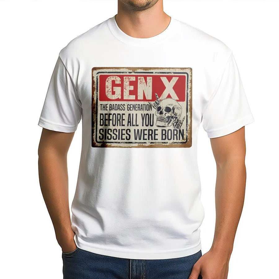 Gen X T-Shirt | The Badass Generation Skull Design | Premium Soft Cotton Tee | Funny Retro Gift for Generation X Men and Women