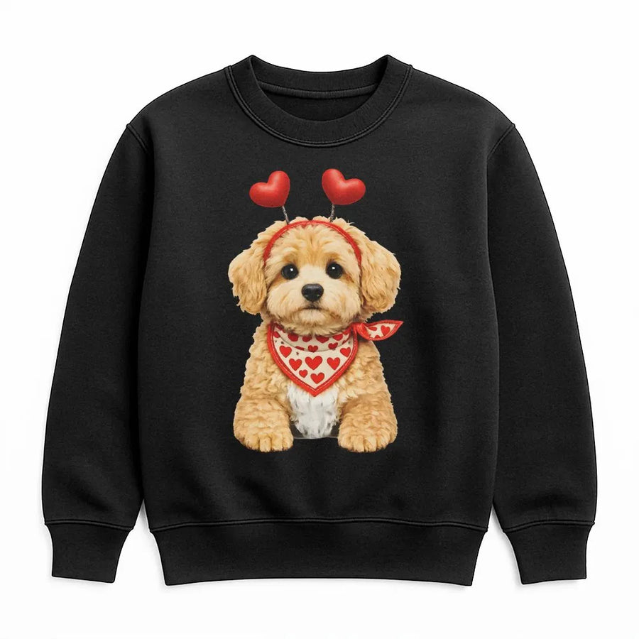 Valentine Dog Sweatshirt | Cute Puppy With Hearts Design | Premium Cotton Blend Crewneck | Heartwarming Gift For Dog Lovers