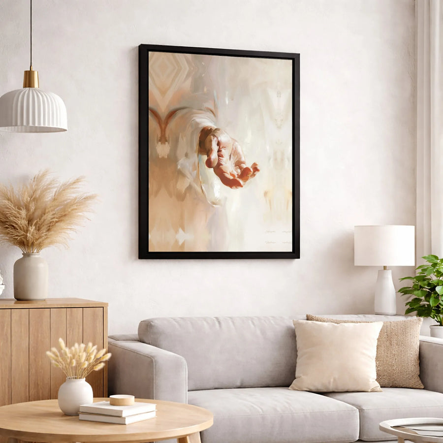 Jesus Outstretched Hand Canvas Art | Religious Christian Wall Decor | Gallery-Wrapped Premium Print | Spiritual Home or Church Gift