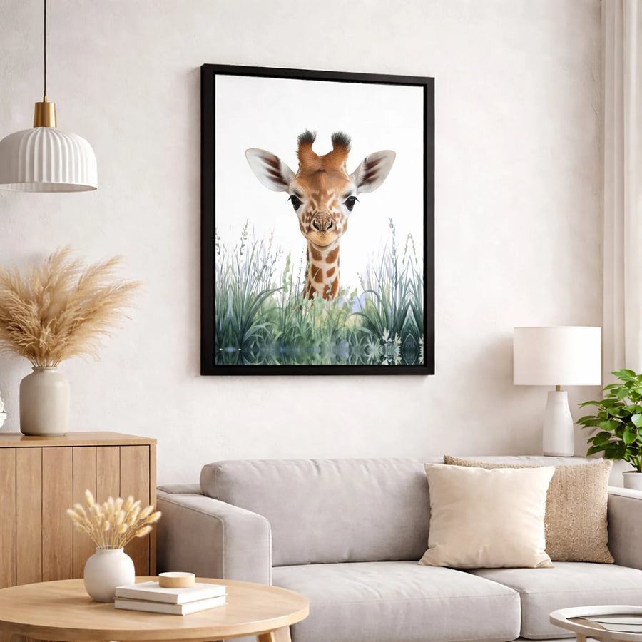 Baby Giraffe Canvas Wall Art | Whimsical Safari Animal Portrait | Premium Fade-Resistant Gallery Wrap | Nursery & Kids Room Decor