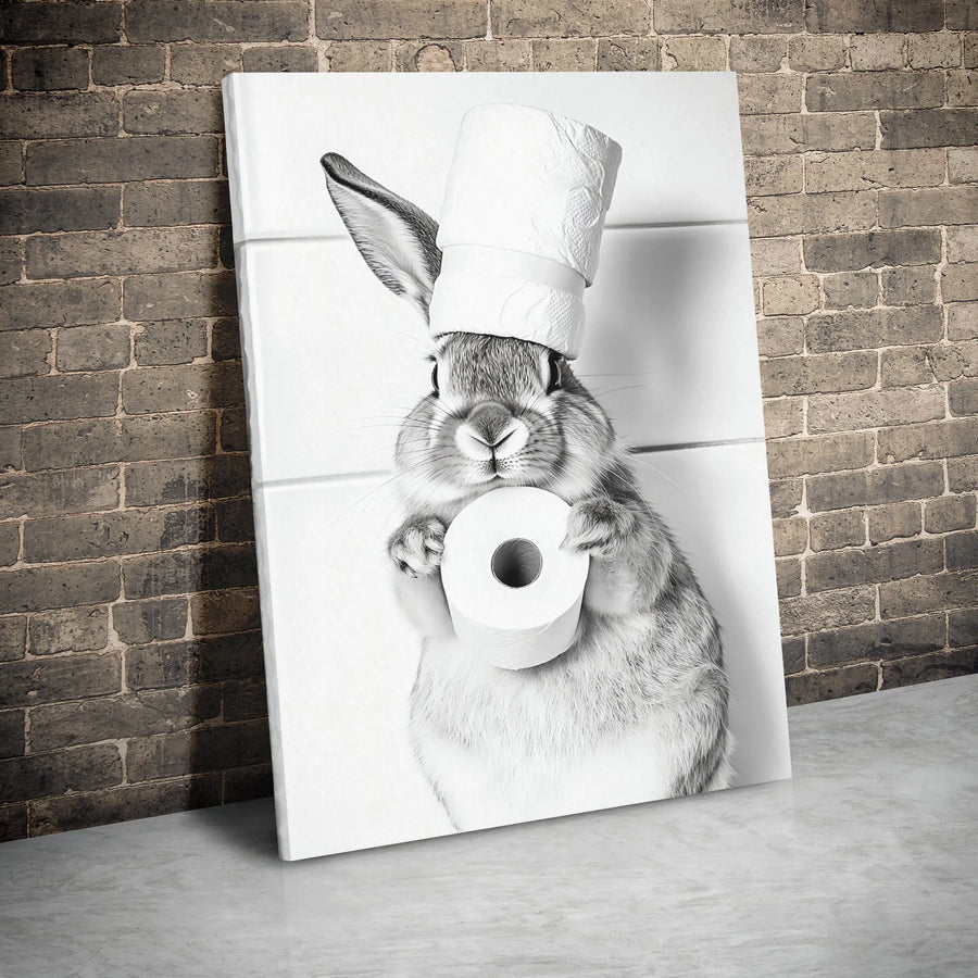 Funny Rabbit Bathroom Wall Art | Toilet Paper Hat Bunny Decor | Premium Gallery Wrapped Canvas | Whimsical Farmhouse Home Gift