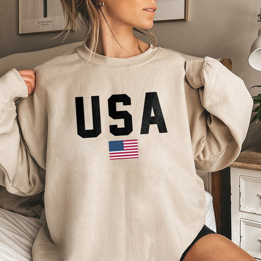 USA Flag Sweatshirt | Patriotic American Graphic Crewneck | Premium Cotton-Poly Blend | Unisex Casual Gift for July 4th or Veterans Day
