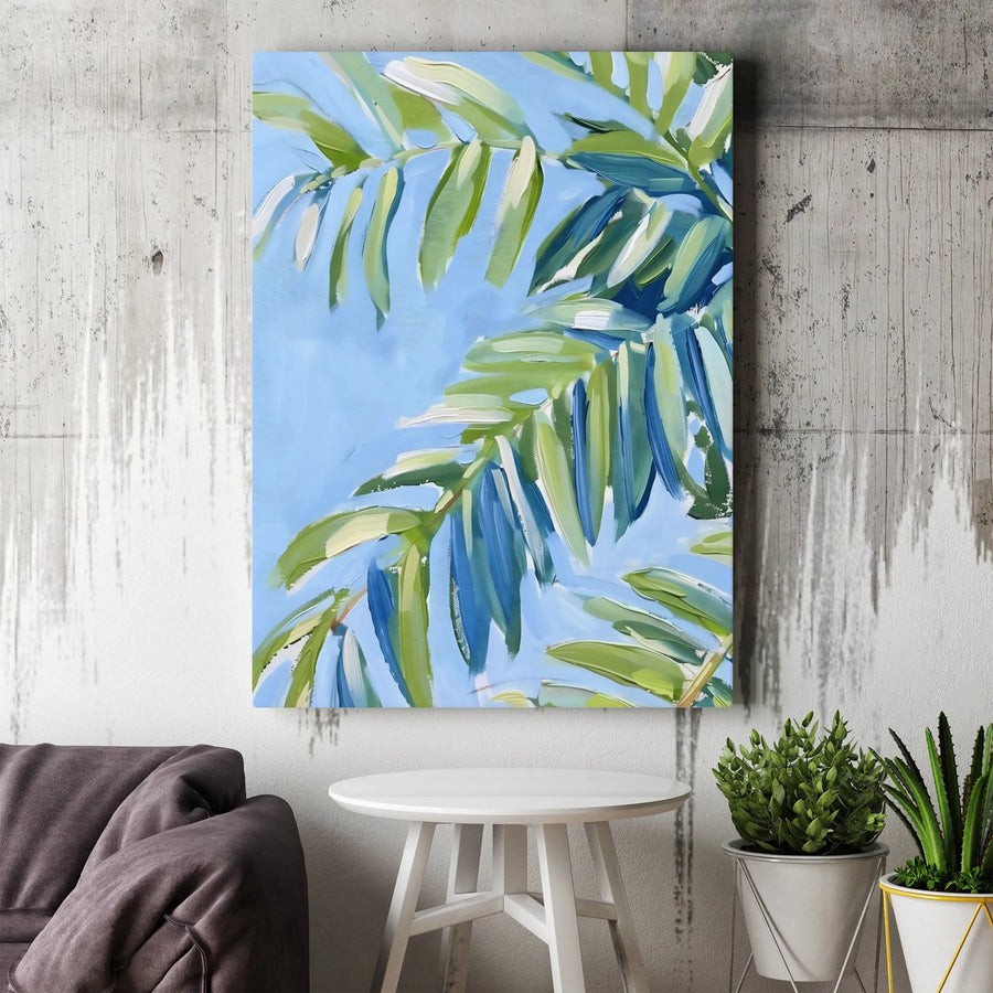 Tropical Leaf Vertical Canvas Print | Abstract Botanical Painting Style | Premium Gallery Wrap Canvas | Modern Living Room Wall Art Gift