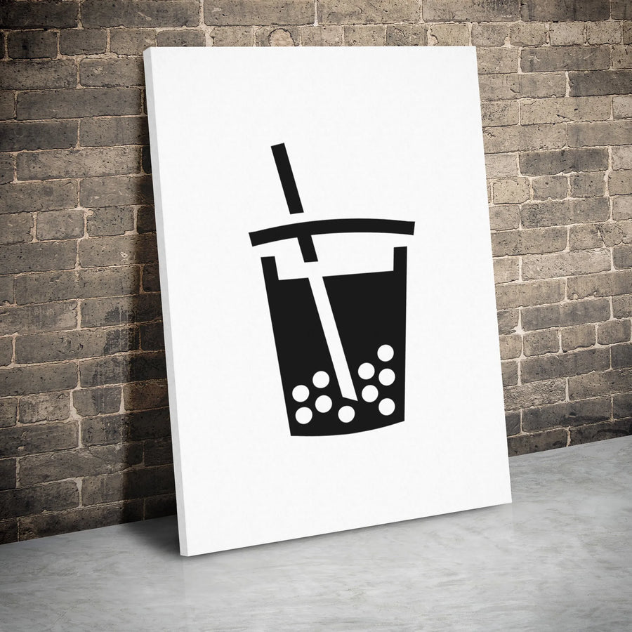 Bubble Tea Canvas Art | Minimalist Black and White Icon | Premium Gallery Wrap Wall Decor | Cute Kitchen Aesthetic Gift for Boba Lovers