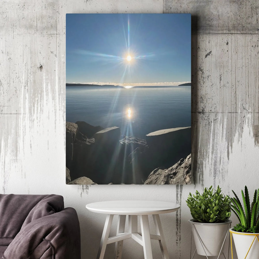Seascape Canvas Print | Bright Sunburst Reflection Photography | Premium Canvas Wall Decor | Modern Home Decor Gift